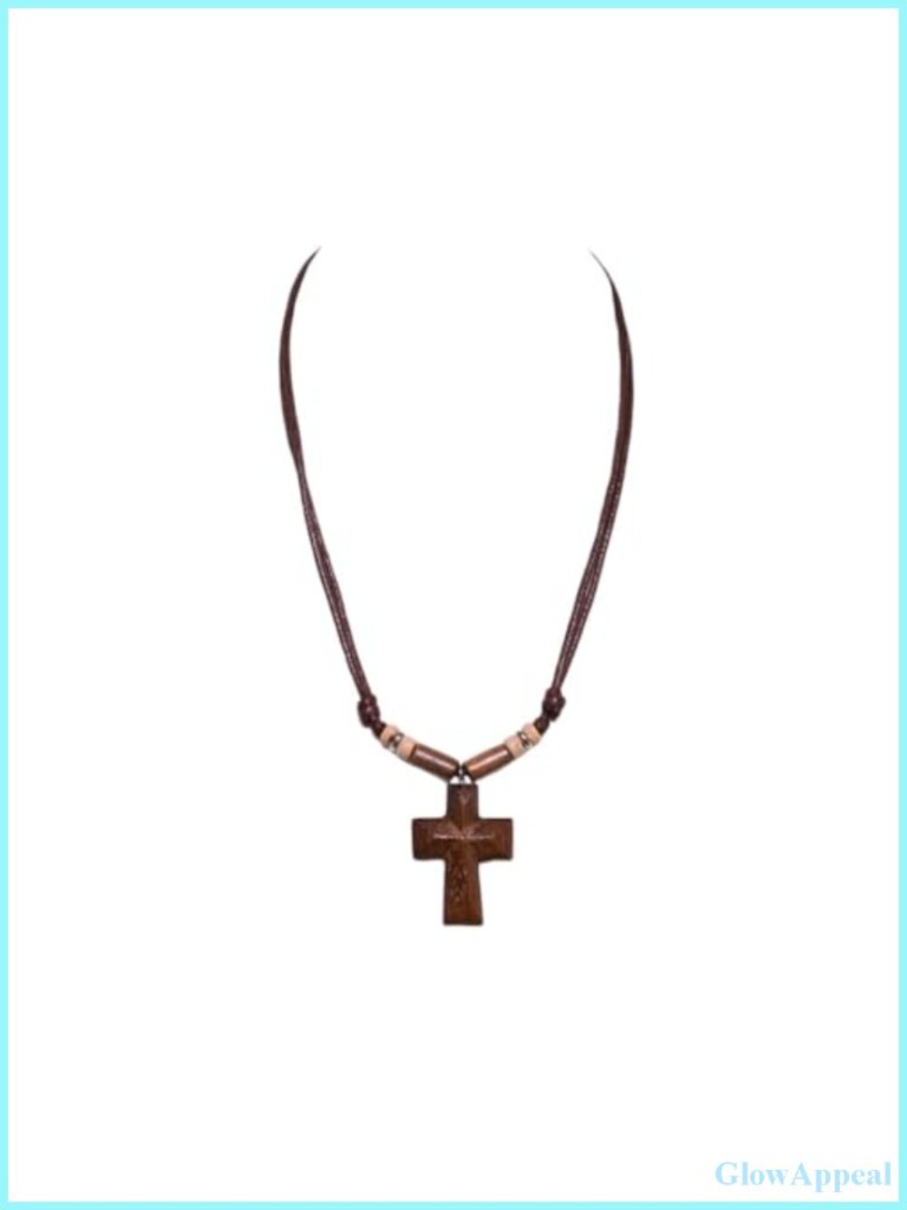 Hand Carved Wood Cross Pendant Necklace Adjustable Spiritual